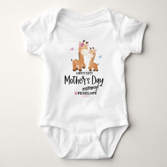 Lycklig 1:a Mors dag Giraffe Baby Bodykosten + Nam T Shirt (Framsida)