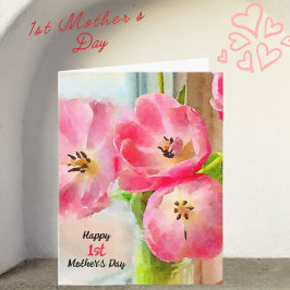 Lycklig 1:a Mors dag Rosa Tulips Kort