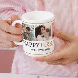 Lycklig 1:a Mors dag, svart och Guld 5-foto Kaffemugg