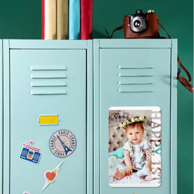 Lycklig 1-års födelsedags fotominne magnet (Skapare uppladdad)