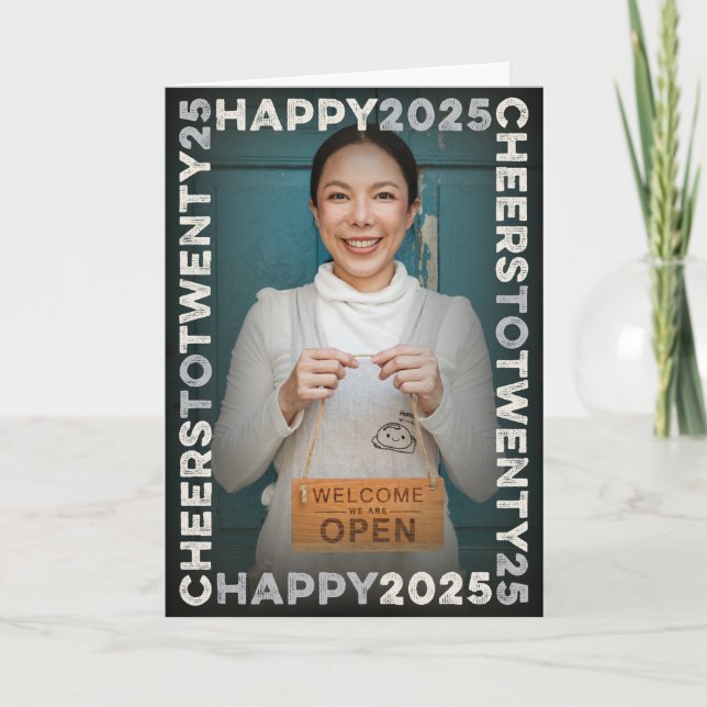 Lycklig 2025 blockerar Ram typografi - nyårsfoto Helgkort (Framsida)