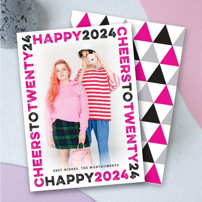 Lycklig 2025 blockerar Ram typografi - nyårsfoto Julkort (Happy 2025 Blocks Frame Typography New Year Photo Holiday Card @ fat_fa_tin)