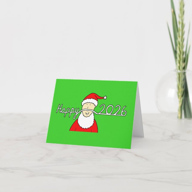 Lycklig 2026 Santa med Roligt Mustache Helgkort (Framsida)