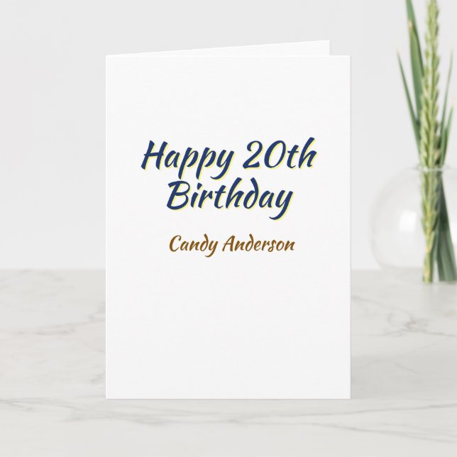 lycklig 20-årsdag blå gul enkel minimal dat kort (Framsida)