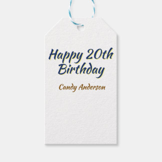 lycklig 20-årsdag blå gul enkel minimal dat presentetikett