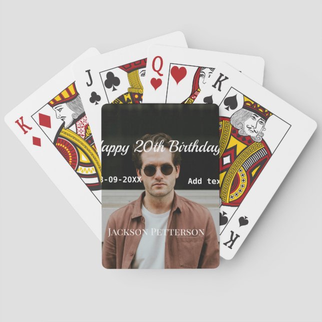 Lycklig 20-årsdag, enkelt fototillägg namn datum m casinokort (Baksidan)