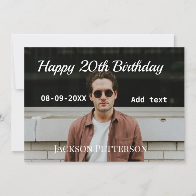 Lycklig 20-årsdag, enkelt fototillägg namn datum m inbjudningar (Framsida)