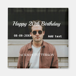 Lycklig 20-årsdag, enkelt fototillägg namn datum m magnet