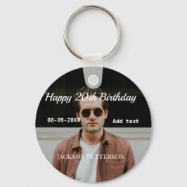 Lycklig 20-årsdag, enkelt fototillägg namn datum m nyckelring