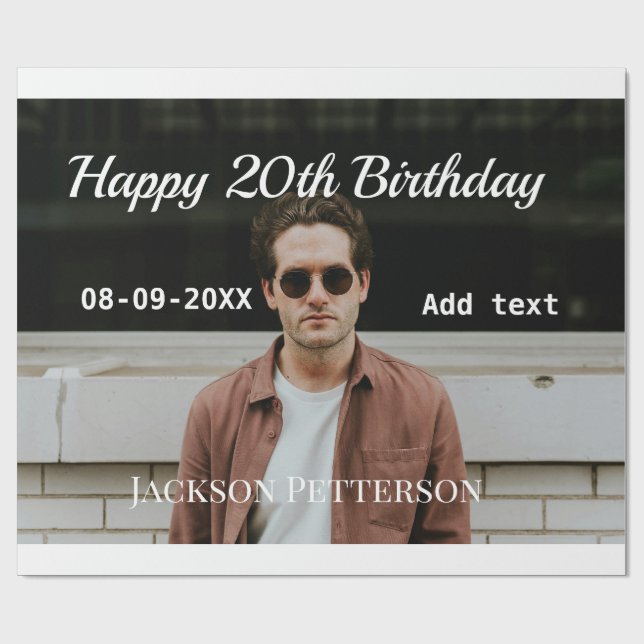 Lycklig 20-årsdag, enkelt fototillägg namn datum m presentpapper (Platt)