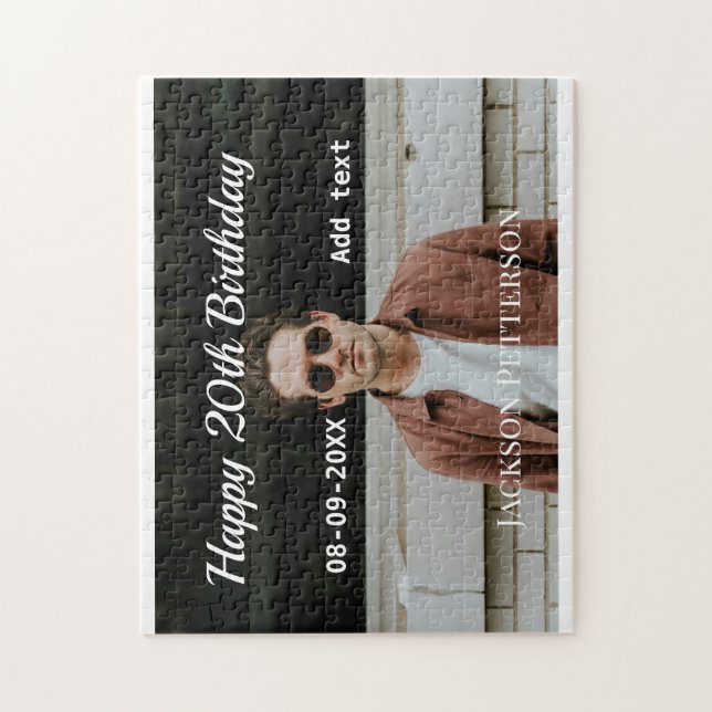 Lycklig 20-årsdag, enkelt fototillägg namn datum m pussel (Vertikal)