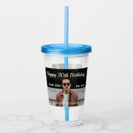 Lycklig 20-årsdag, enkelt fototillägg namn datum m take away mugg