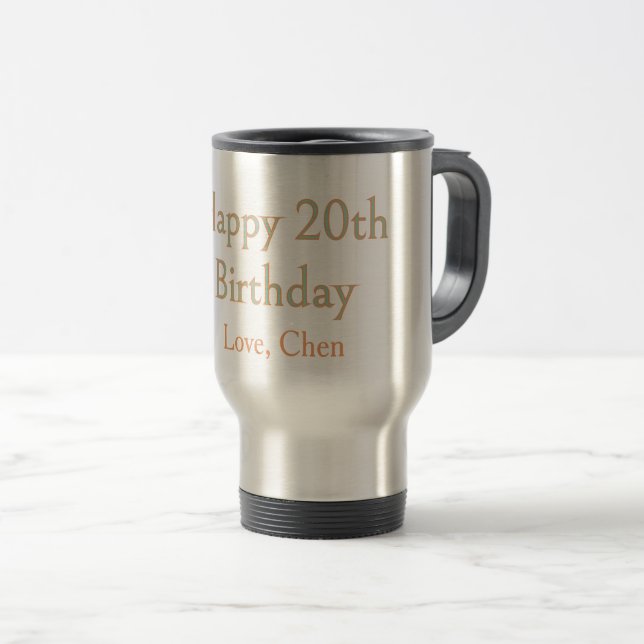 lycklig 20-årsdag grön orange pastell namn datum  resemugg (Framsida höger)