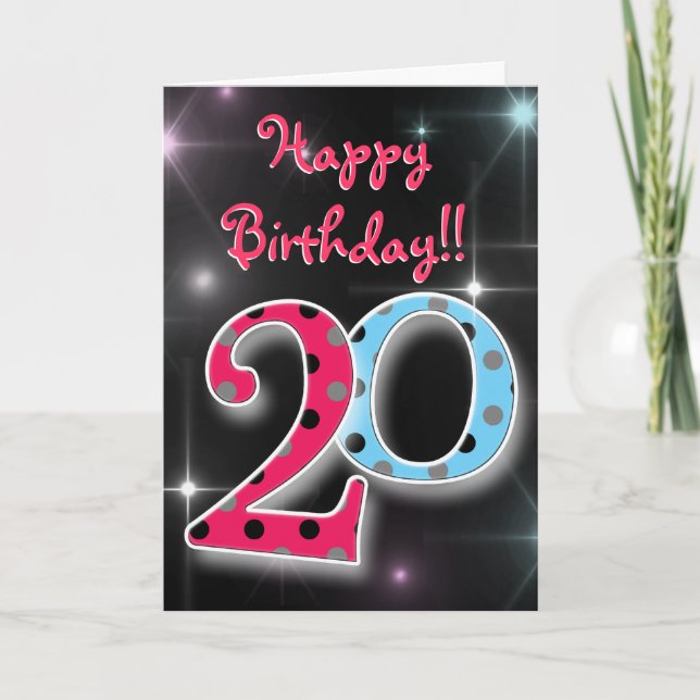 Lycklig 20-årsdag roligt och starkt polka-prickkor kort (Framsida)
