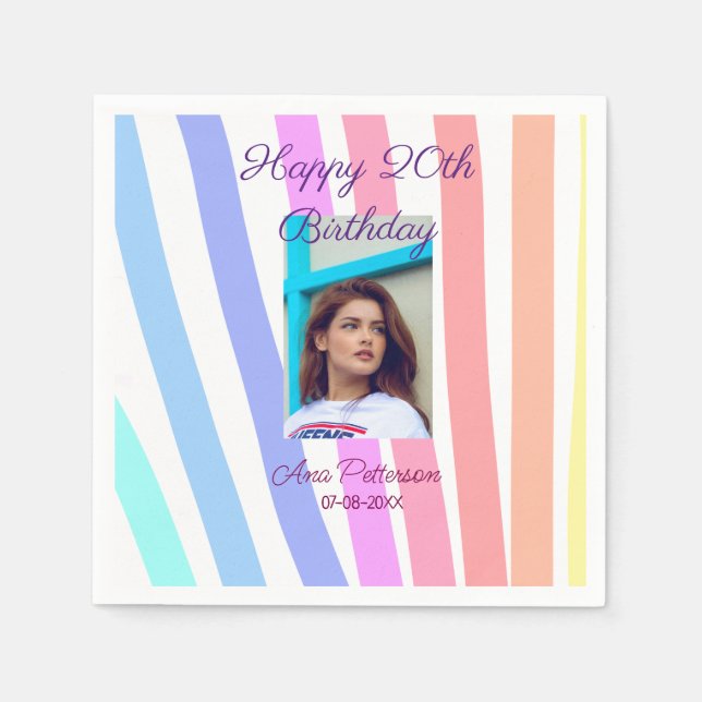 Lycklig 20:e födelsedag regnbåge rustic boho linje pappersservett (Framsidan)