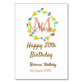 Lycklig 20: e födelsedag tillsätt namn monogram an bordsnummer