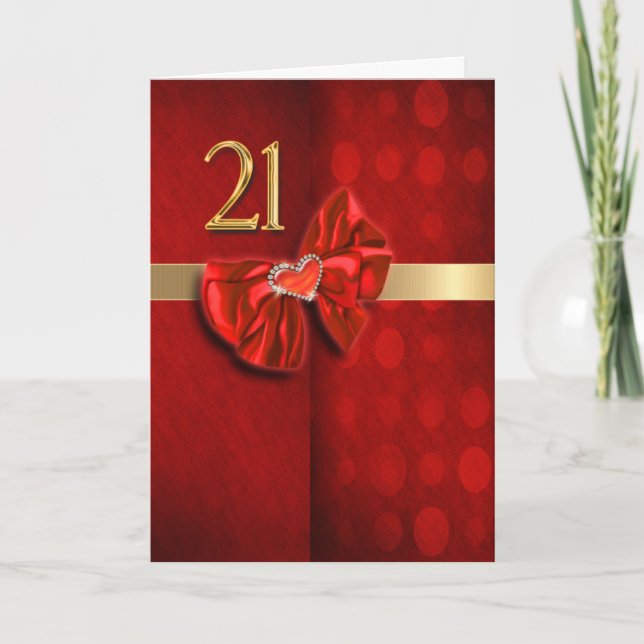 Lycklig 21:a födelsedag elegant hjärta kort (Framsida)