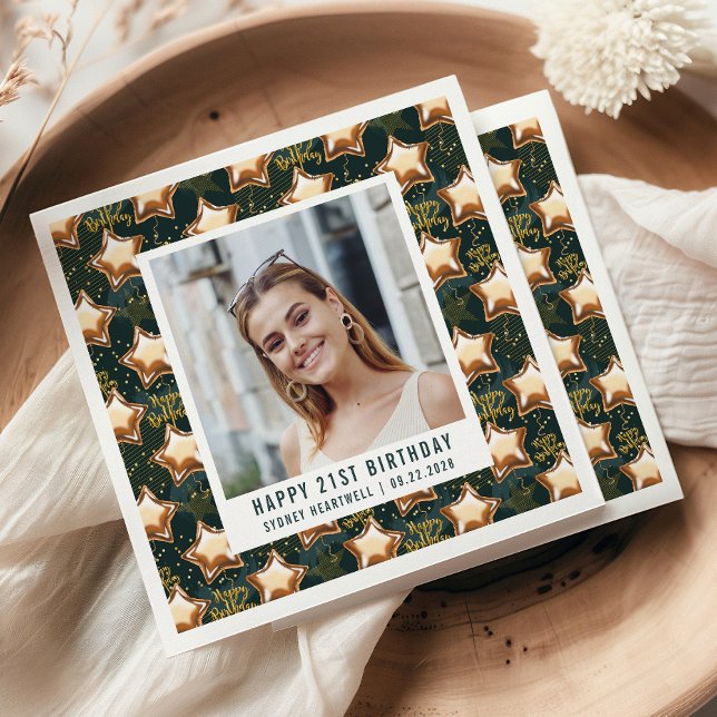Lycklig 21:a födelsedag: fotglam, stjärnballonger pappersservett (Skapare uppladdad)