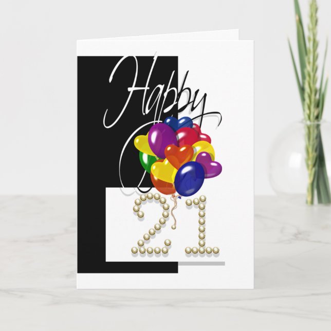Lycklig 21:a födelsedag - ljusa ballonger kort (Framsida)