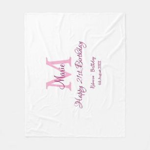 Lycklig 21:a födelsedag rosa tillför namn-monogram fleecefilt