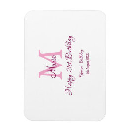 Lycklig 21:a födelsedag rosa tillför namn-monogram magnet