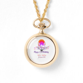 Lycklig 21:a födelsedag rosa tillsätt namn monogra armbandsur