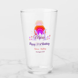 Lycklig 21:a födelsedag rosa tillsätt namn monogra glaskopp