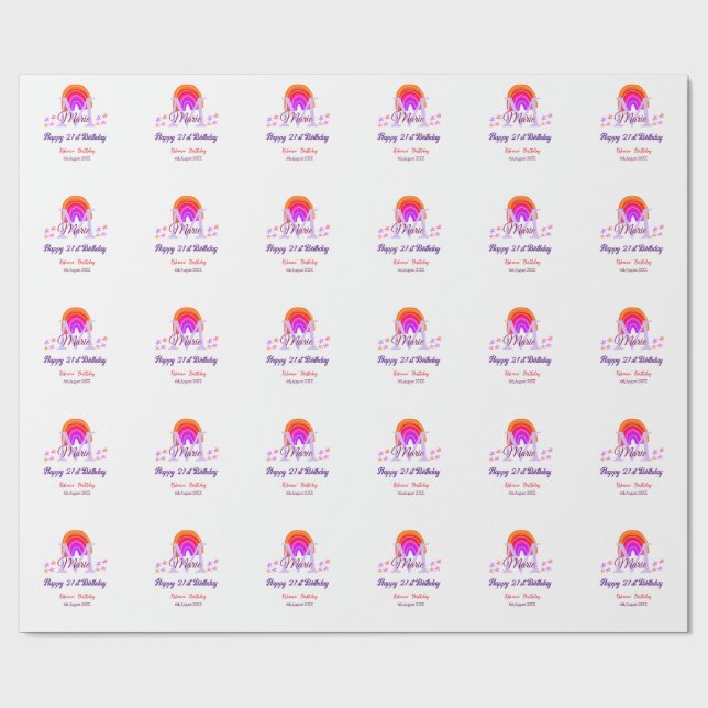 Lycklig 21:a födelsedag rosa tillsätt namn monogra presentpapper (Platt)