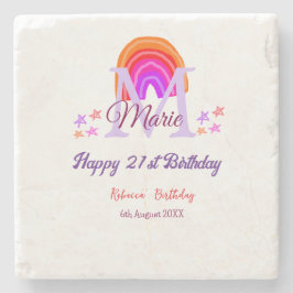 Lycklig 21:a födelsedag rosa tillsätt namn monogra stenunderlägg