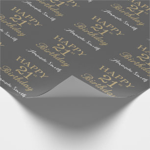 Lycklig 21:a födelsedagen Guld Glitter och Grått Presentpapper