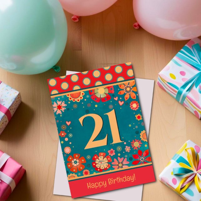 Lycklig 21-årsjubileum för Blommigt av födelsedag Kort (Skapare uppladdad)