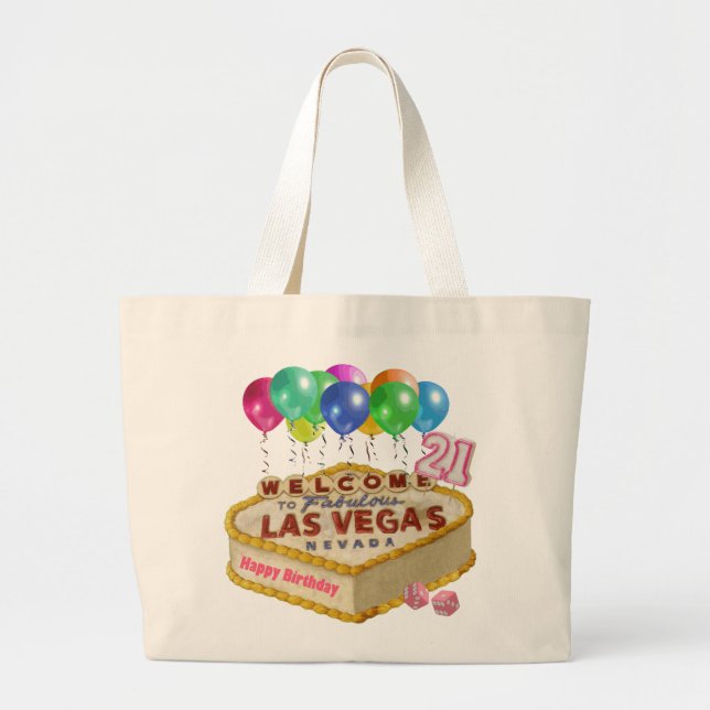 Lycklig 21 Birthday Las Vegas CAKE Tote Bag Jumbo Tygkasse (Framsidan)