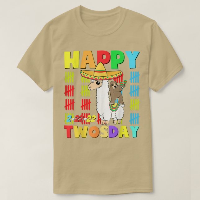 Lycklig 22222 Twosday Old Taco Llama 22 februari 2 T Shirt (Design framsida)
