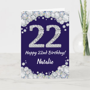 Lycklig 22:a födelsedag Blått och Silver Glitter Kort