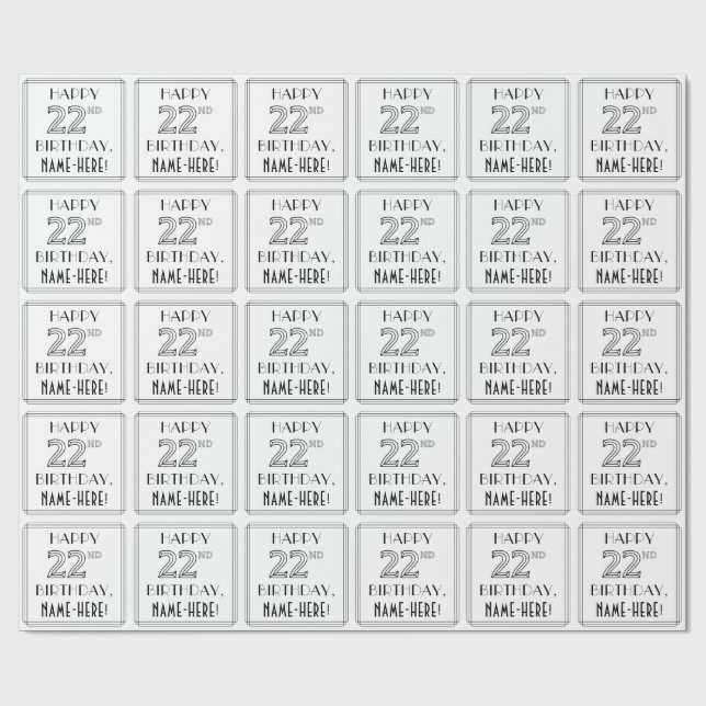 LYCKLIG 22ND BIRTHDAY; Art Deco Stil; anpassat nam Presentpapper (Platt)