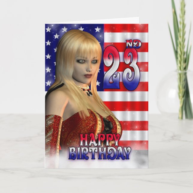 Lycklig 23:e födelsedagen, Amerikanska Flagga, USA Kort (Framsida)