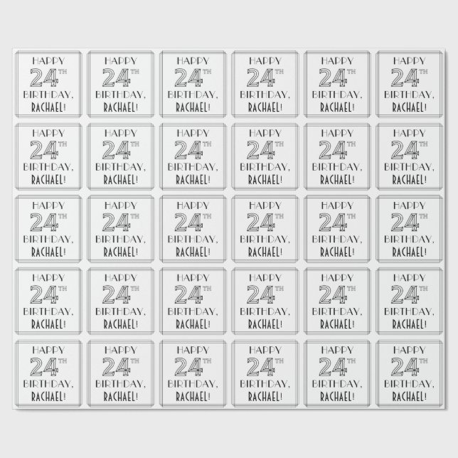 LYCKLIG 24:E BIRTHDAY; Art Deco Stil; eget namn Presentpapper (Seam)