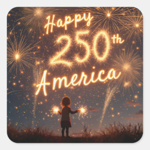 Lycklig 250:e födelsedagen Amerika i Fireworks Fyrkantigt Klistermärke
