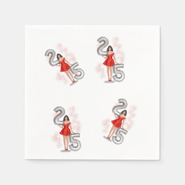 Lycklig 25-årsdagen, illustration pappersservett (Framsidan)