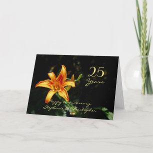 Lycklig 25-årsdagen Orange Gult Daylily Lily Kort