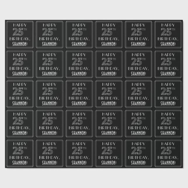 LYCKLIG 25:E BIRTHDAY; Art Deco Stil med eget namn Presentpapper (Seam)