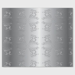 "Lycklig 25:e Bröllop-årsdagen" Silvery Font Presentpapper