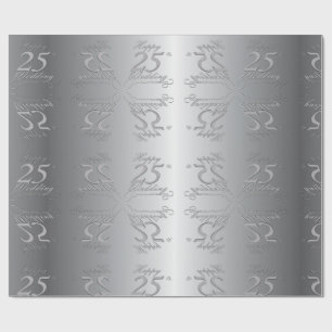 "Lycklig 25:e Bröllop-årsdagen" Silvery Font Presentpapper