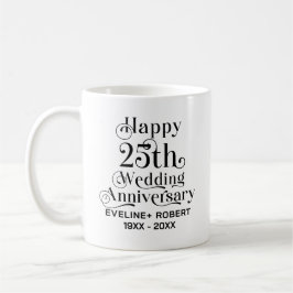 Lycklig 25:e Bröllop-årsdagen, svart typografi Kaffemugg