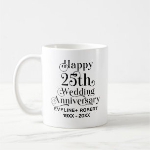 Lycklig 25:e Bröllop-årsdagen, svart typografi Kaffemugg