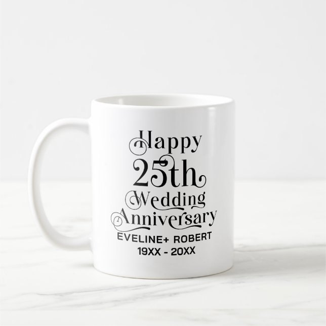 Lycklig 25:e Bröllop-årsdagen, svart typografi Kaffemugg (Vänster)