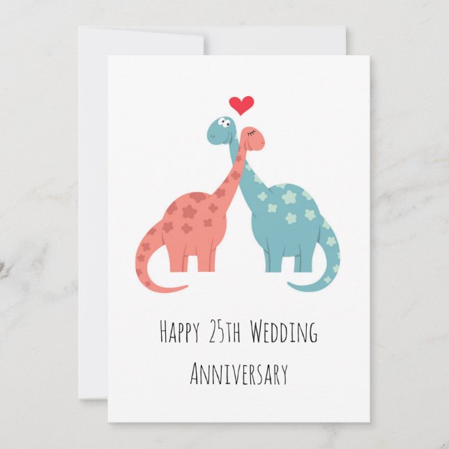 Lycklig 25:e Bröllop-årsjubileet Cute Dinosaurs Ca (Framsida)