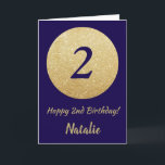 Lycklig 2:a födelsedag Blått och Guld Glitter Kort<br><div class="desc">2:a födelsedagarkortet lycklig Blue och Guld Glitter med personlig namn. Om du vill göra ytterligare anpassningar klickar du på knappen "Anpassa" och användor verktyg som är utformat för att ändra mallen.</div>