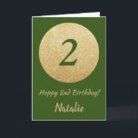 Lycklig 2:a födelsedag Grönt och Guld Glitter kort<br><div class="desc">Lycklig 2:a födelsedag Grönt och Guld Glitter kort med personlig namn. Om du vill göra ytterligare anpassningar klickar du på knappen "Anpassa" och användor verktyg som är utformat för att ändra mallen.</div>