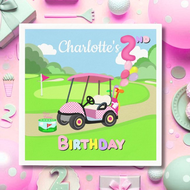 Lycklig 2:a födelsedag Polka Dot Rosa Girly Golf Pappersservett (Skapare uppladdad)